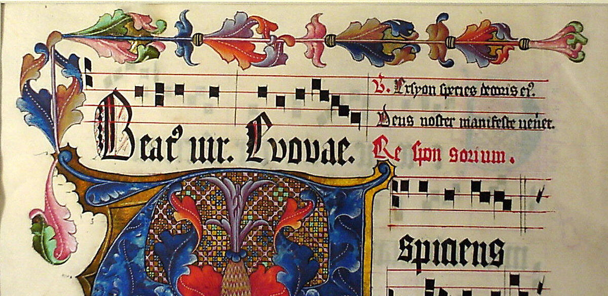Manuscript Leaf with Initial A, from an Antiphonary, Tempera, ink, and metal leaf on parchment, German