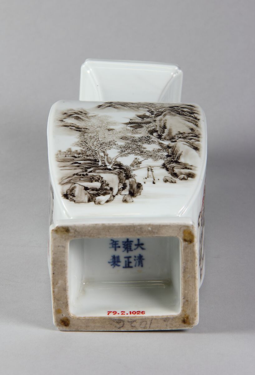 Vase with landscape, Porcelain painted in overglaze black and red enamels (Jingdezhen ware), China