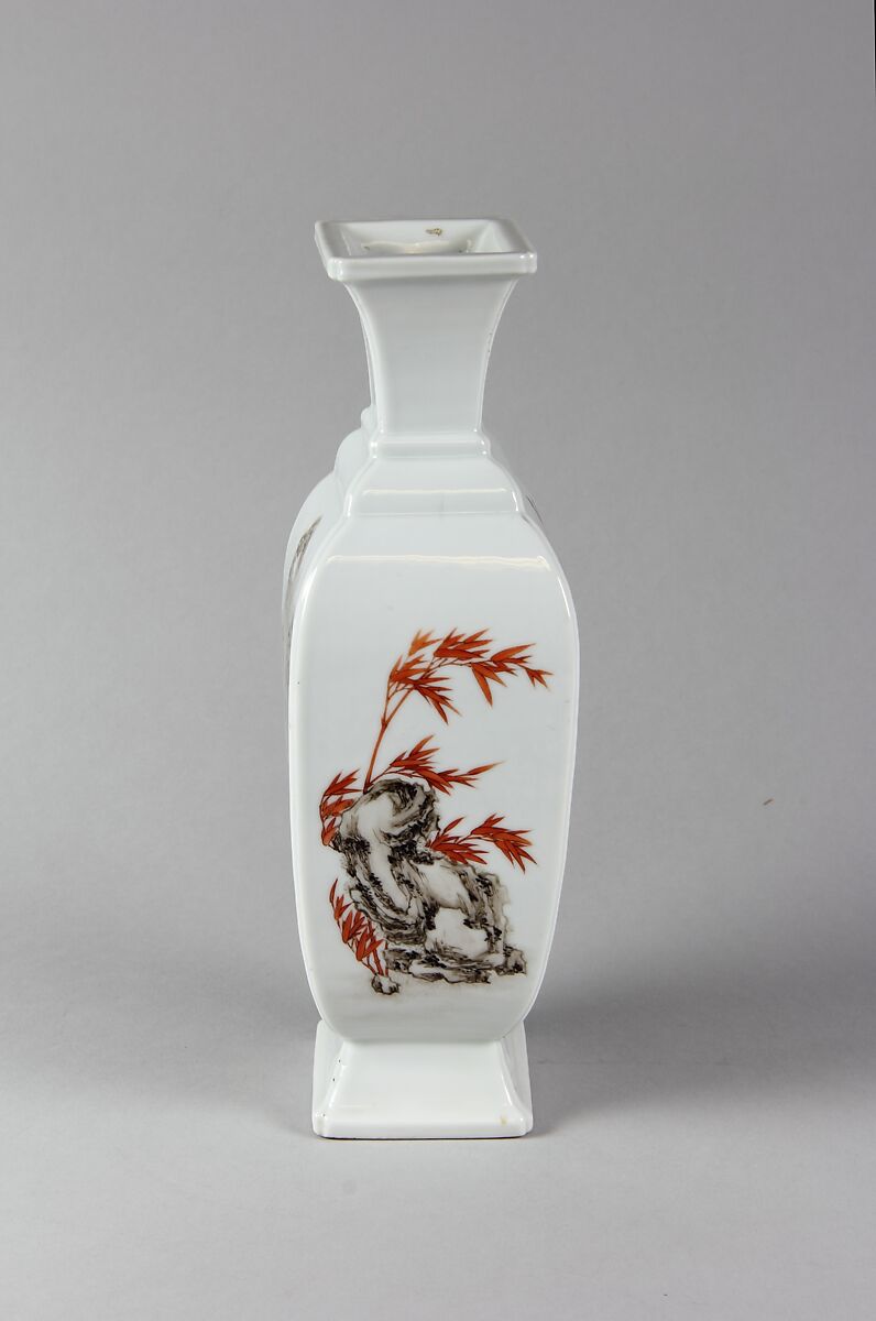 Vase with landscape, Porcelain painted in overglaze black and red enamels (Jingdezhen ware), China