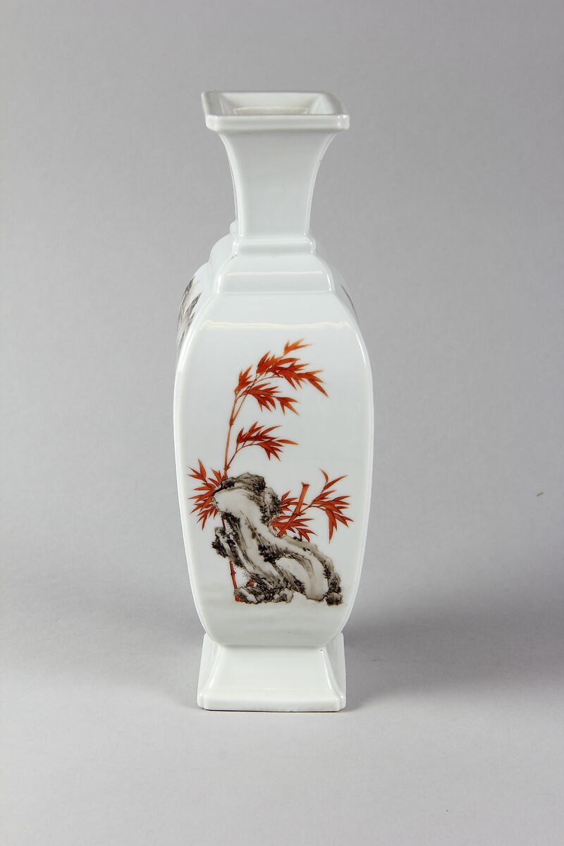 Vase with landscape, Porcelain painted in overglaze black and red enamels (Jingdezhen ware), China