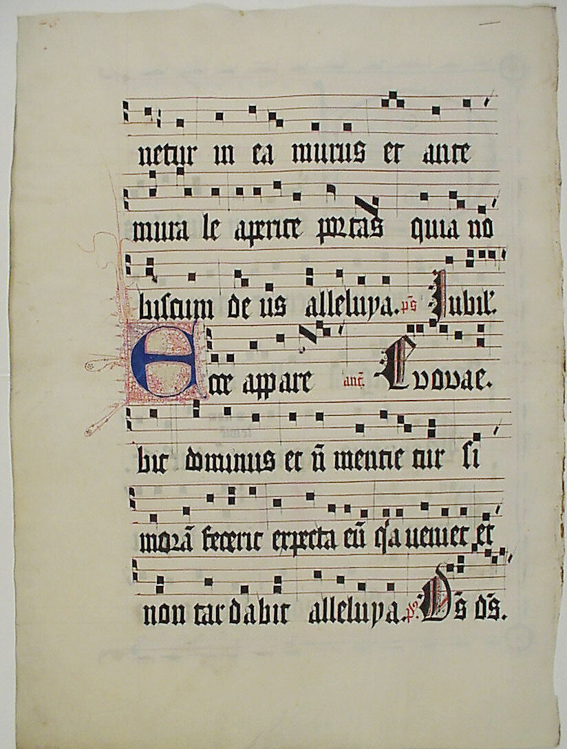 Manuscript Leaf with Initial E, from an Antiphonary, Tempera, ink, and metal leaf on parchment, German