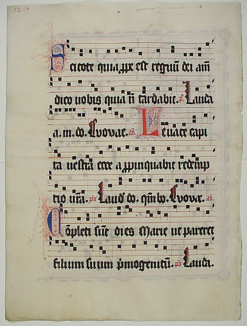 Manuscript Leaf with Initial R, from an Antiphonary, Tempera, ink, and metal leaf on parchment, German