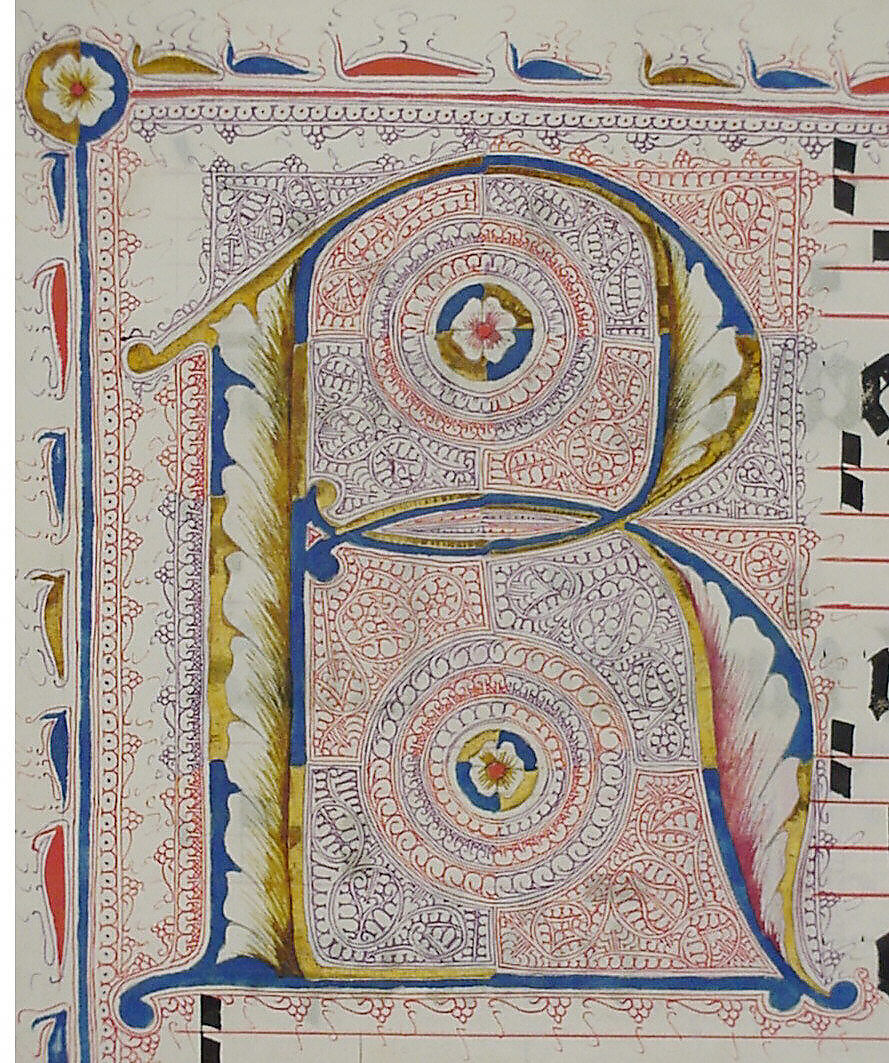 Manuscript Leaf with Initial R, from an Antiphonary, Tempera, ink, and metal leaf on parchment, German