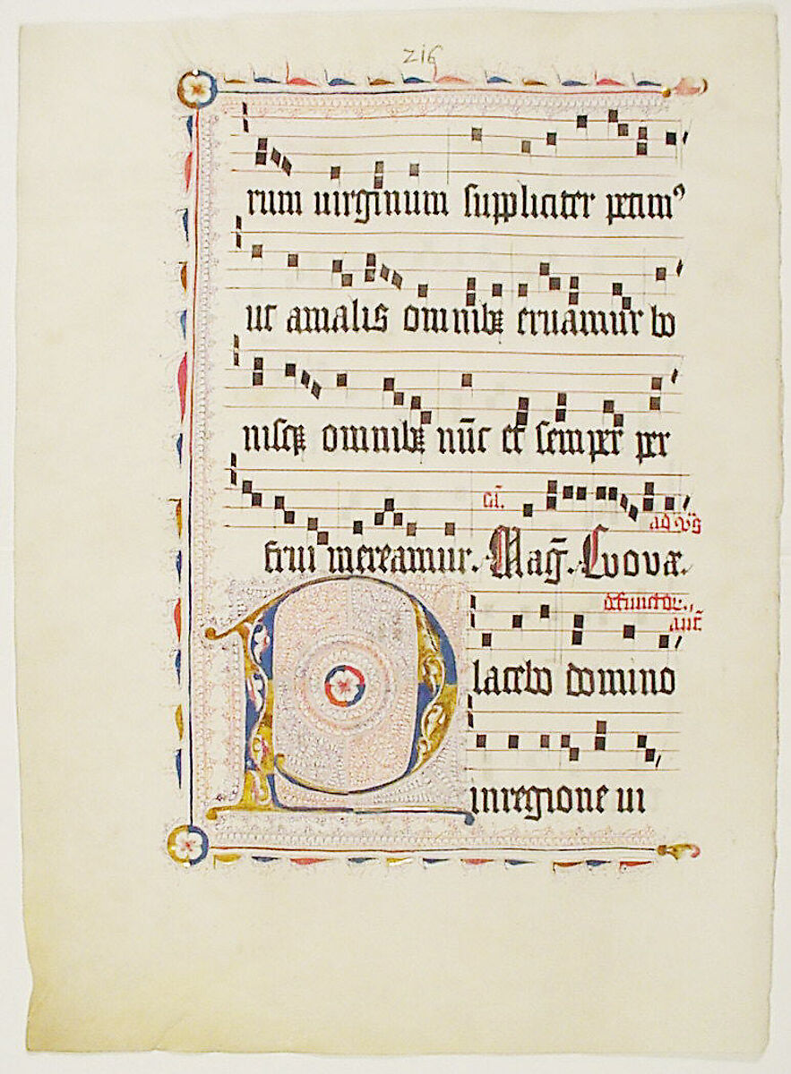 Manuscript Leaf with Initial P, from an Antiphonary, Tempera, ink, and metal leaf on parchment, German 