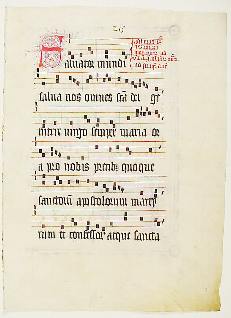 Manuscript Leaf with Initial P, from an Antiphonary, Tempera, ink, and metal leaf on parchment, German