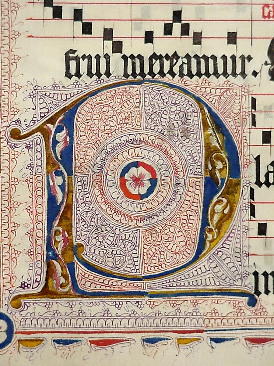 Manuscript Leaf with Initial P, from an Antiphonary, Tempera, ink, and metal leaf on parchment, German