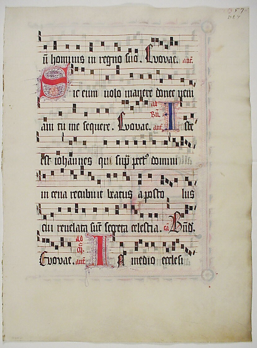 Manuscript Leaf with Initial A, from an Antiphonary, Tempera, ink, and metal leaf on parchment, German