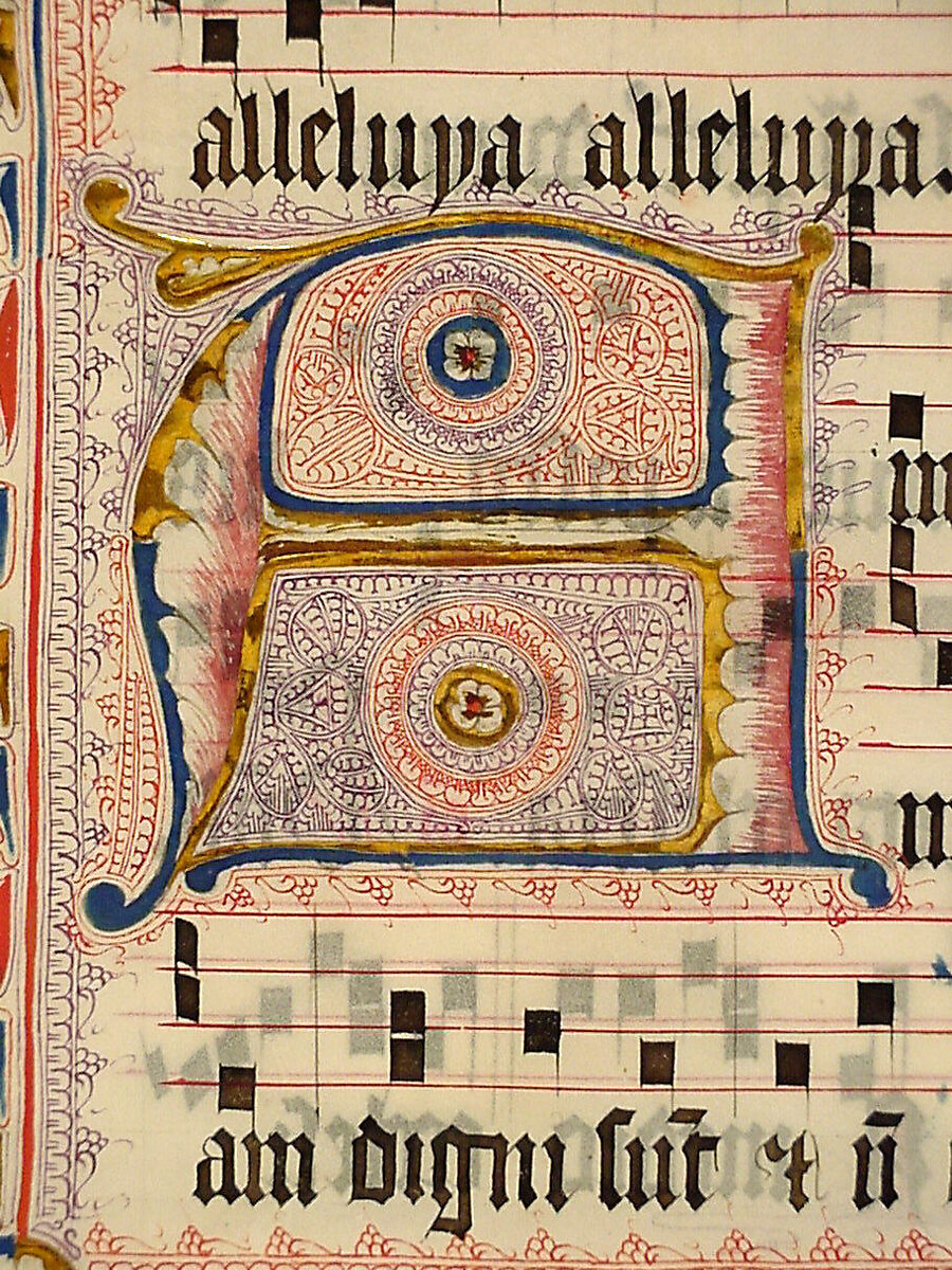 Manuscript Leaf with Initial A, from an Antiphonary, Tempera, ink, and metal leaf on parchment, German