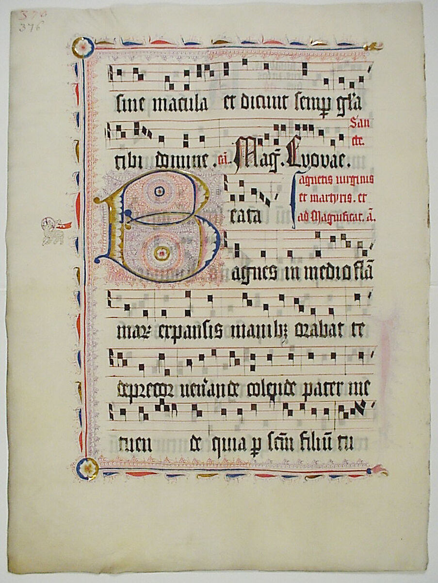 Manuscript Leaf with Initial B, from an Antiphonary, Tempera, ink, and metal leaf on parchment, German 