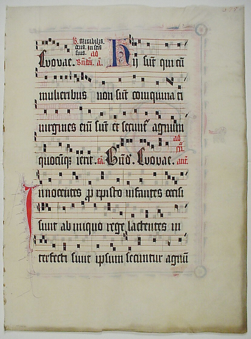 Manuscript Leaf with Initial B, from an Antiphonary, Tempera, ink, and metal leaf on parchment, German