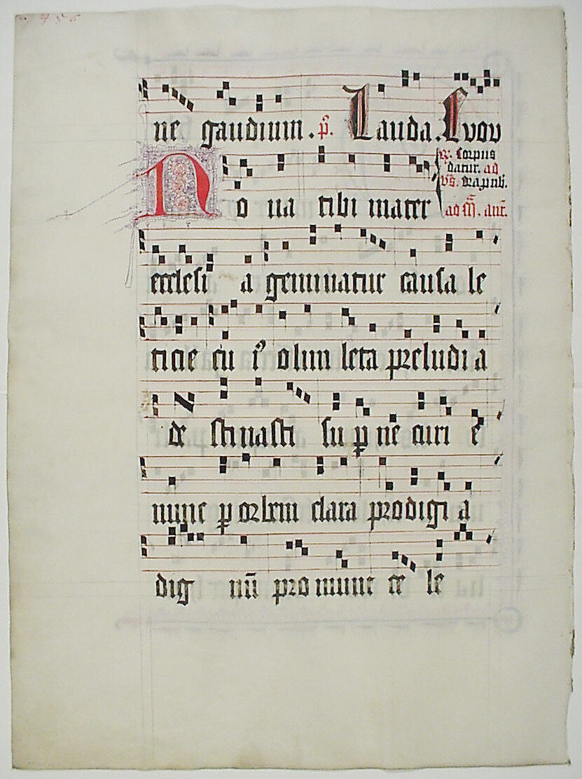 Manuscript Leaf with Initial O, from an Antiphonary, Tempera, ink, and metal leaf on parchment, German