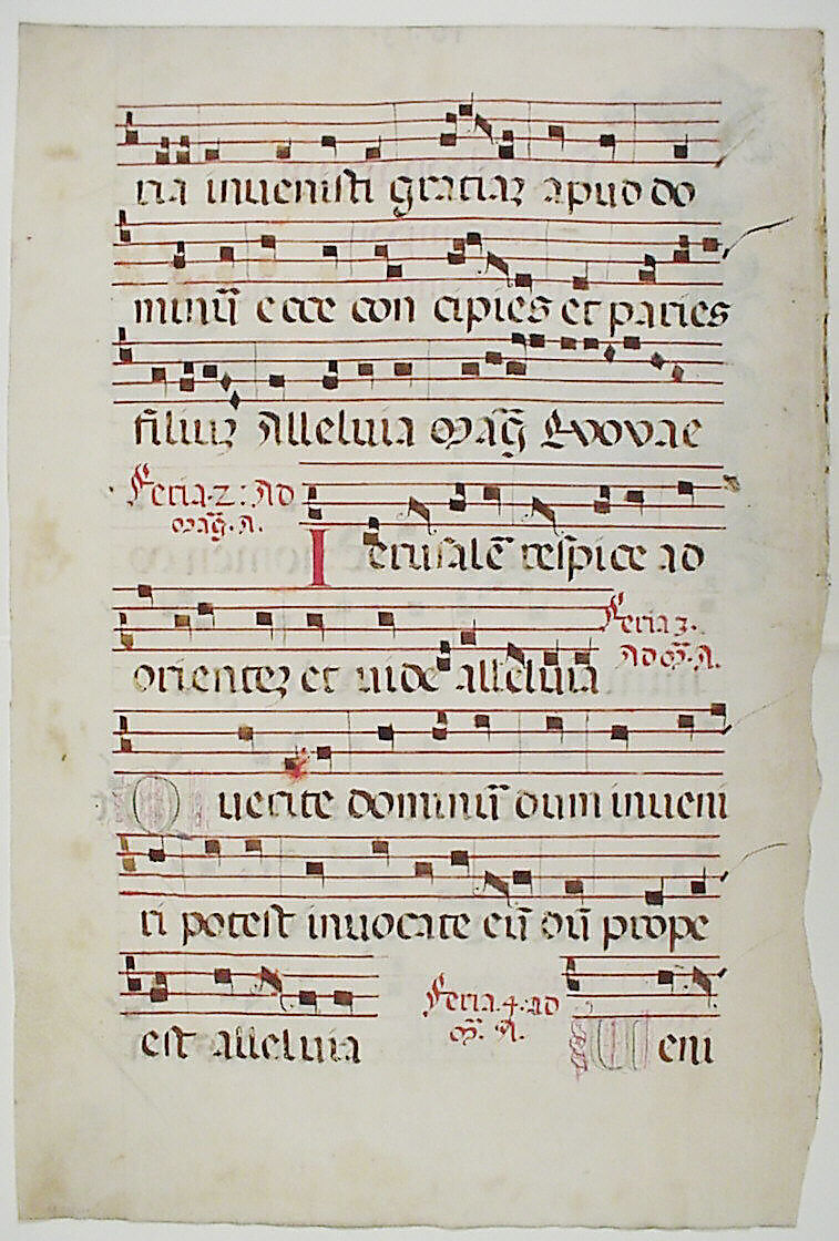 Manuscript Leaf with Initial E, from an Antiphonary, Tempera and ink on parchment, Italian