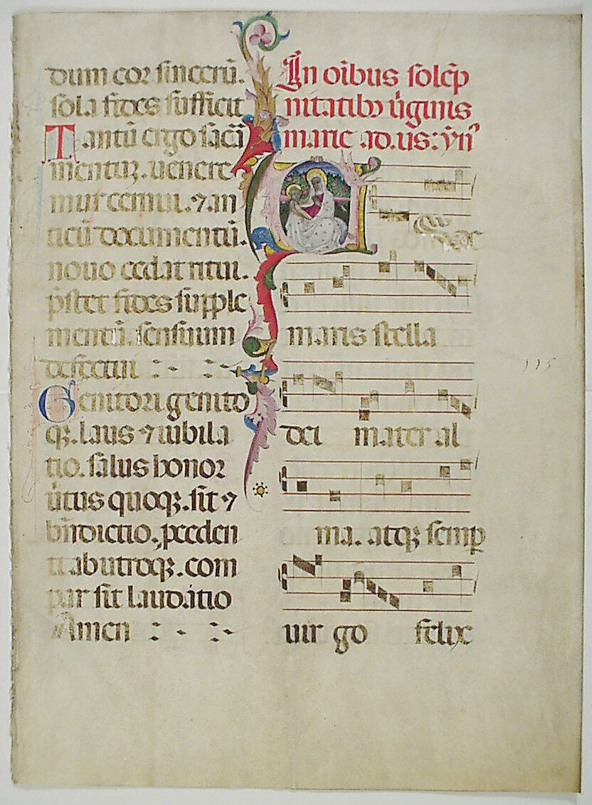 Manuscript Leaf with Initial A, from an Antiphonary, Tempera, ink, and metal leaf on parchment, Italian