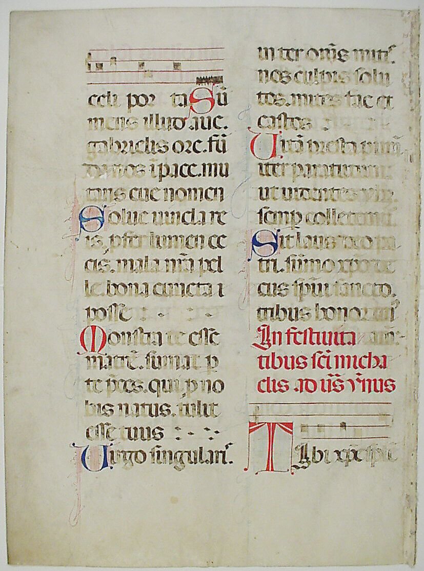 Manuscript Leaf with Initial A, from an Antiphonary, Tempera, ink, and metal leaf on parchment, Italian