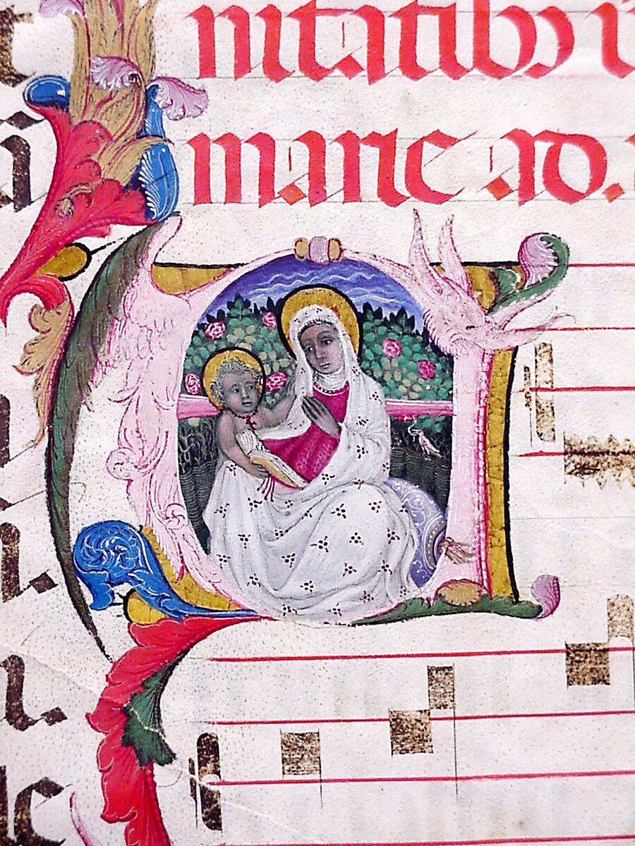 Manuscript Leaf with Initial A, from an Antiphonary, Tempera, ink, and metal leaf on parchment, Italian