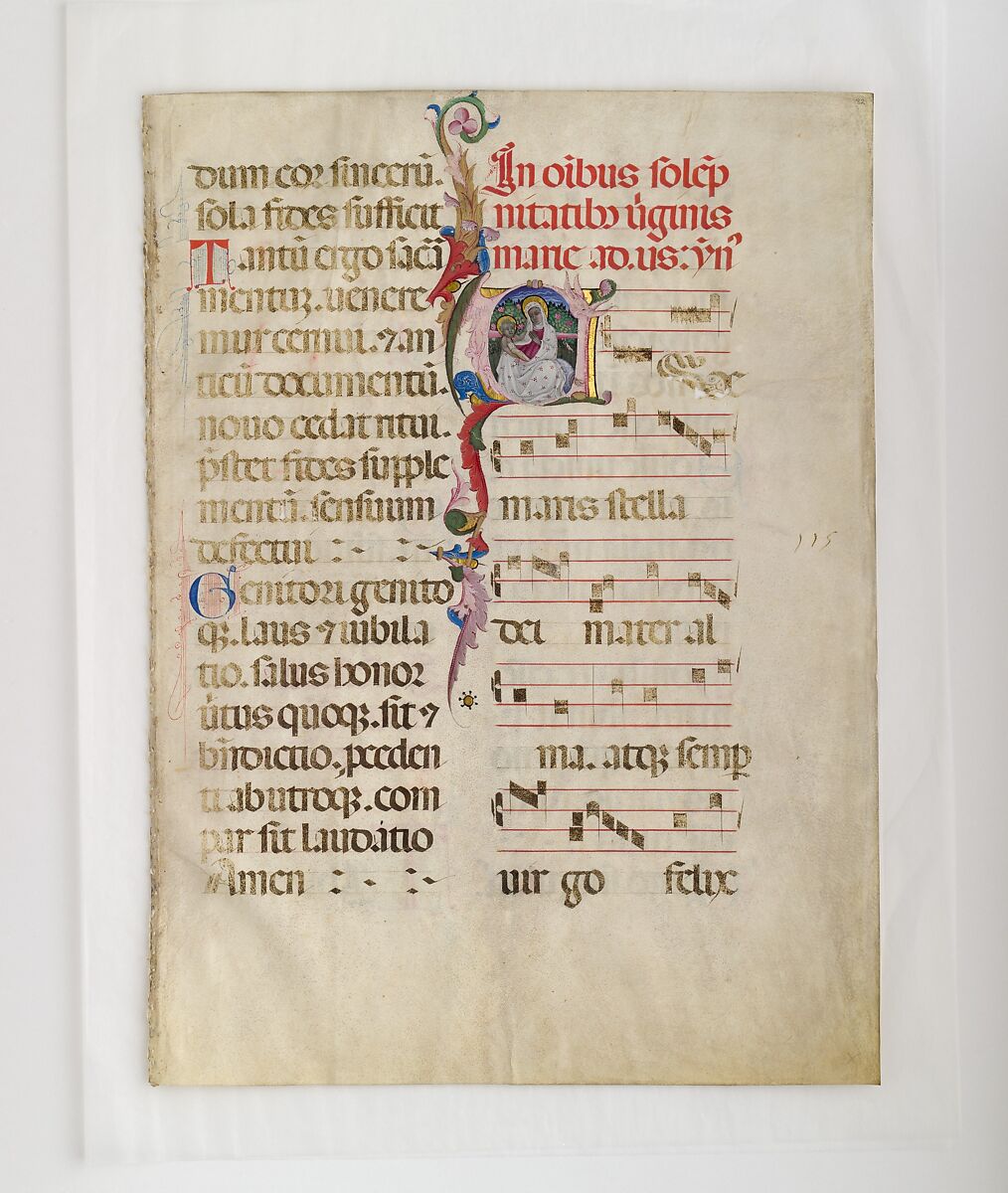Manuscript Leaf with Initial A, from an Antiphonary, Tempera, ink, and metal leaf on parchment, Italian