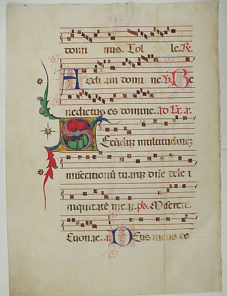 Manuscript Leaf with Initial S, from an Antiphonary, Tempera, ink, and metal leaf on parchment, Italian 