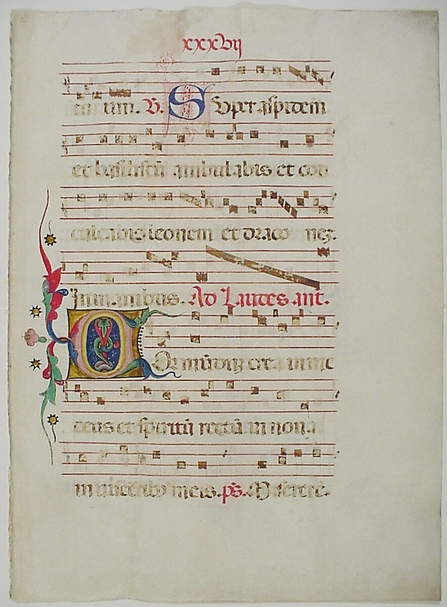Manuscript Leaf with Initial C, from an Antiphonary, Tempera, ink, and metal leaf on parchment, Italian 
