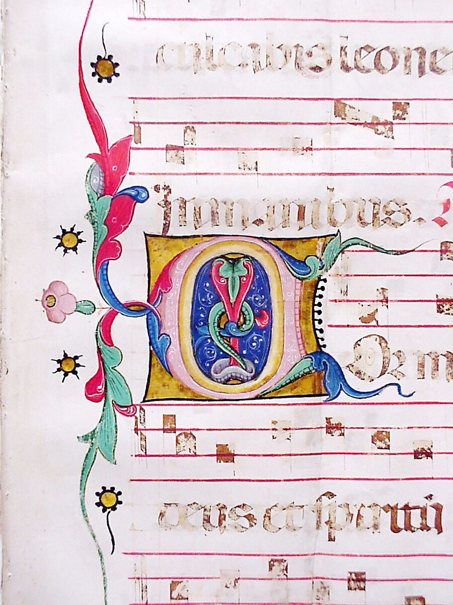 Manuscript Leaf with Initial C, from an Antiphonary, Tempera, ink, and metal leaf on parchment, Italian