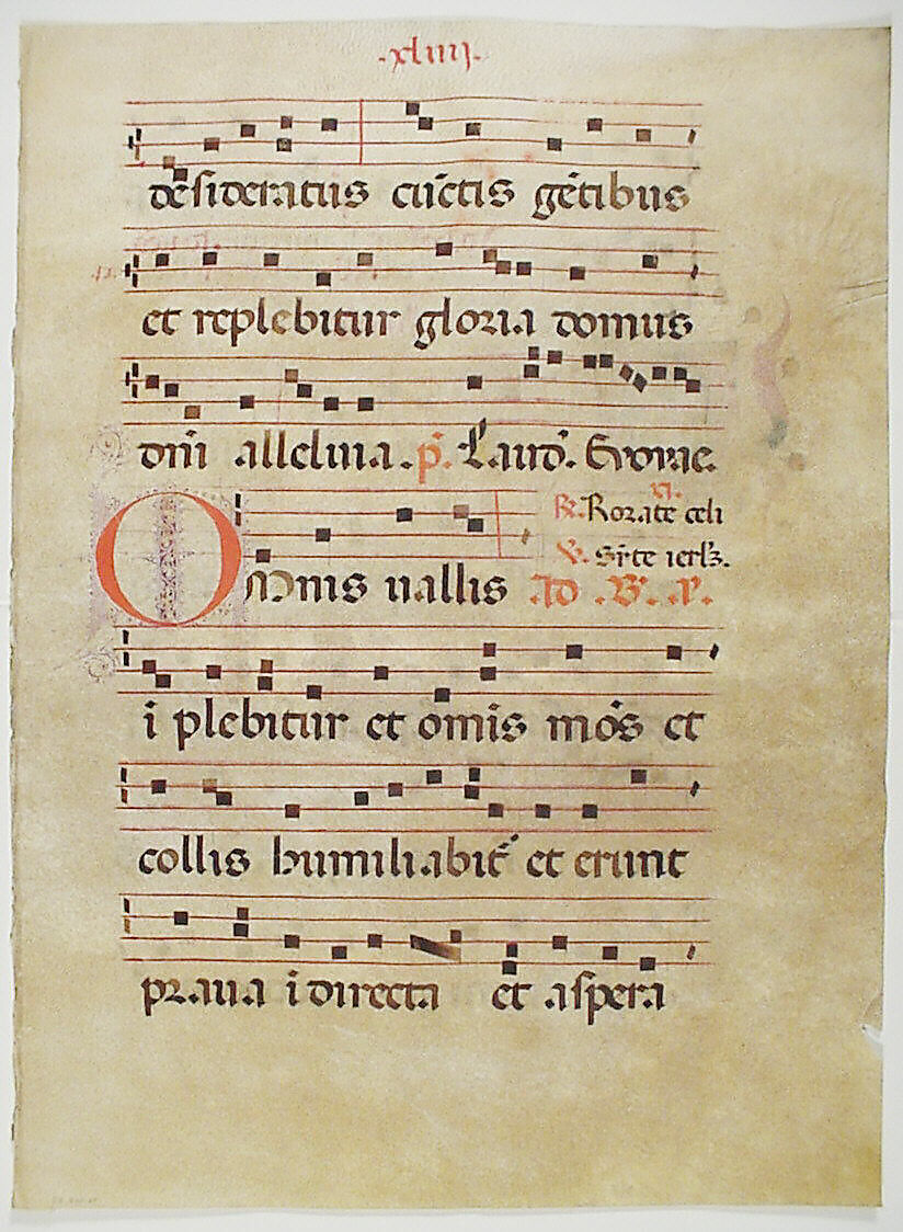 Manuscript Leaf with Initial O, from an Antiphonary, Tempera, ink, and metal leaf on parchment, Italian