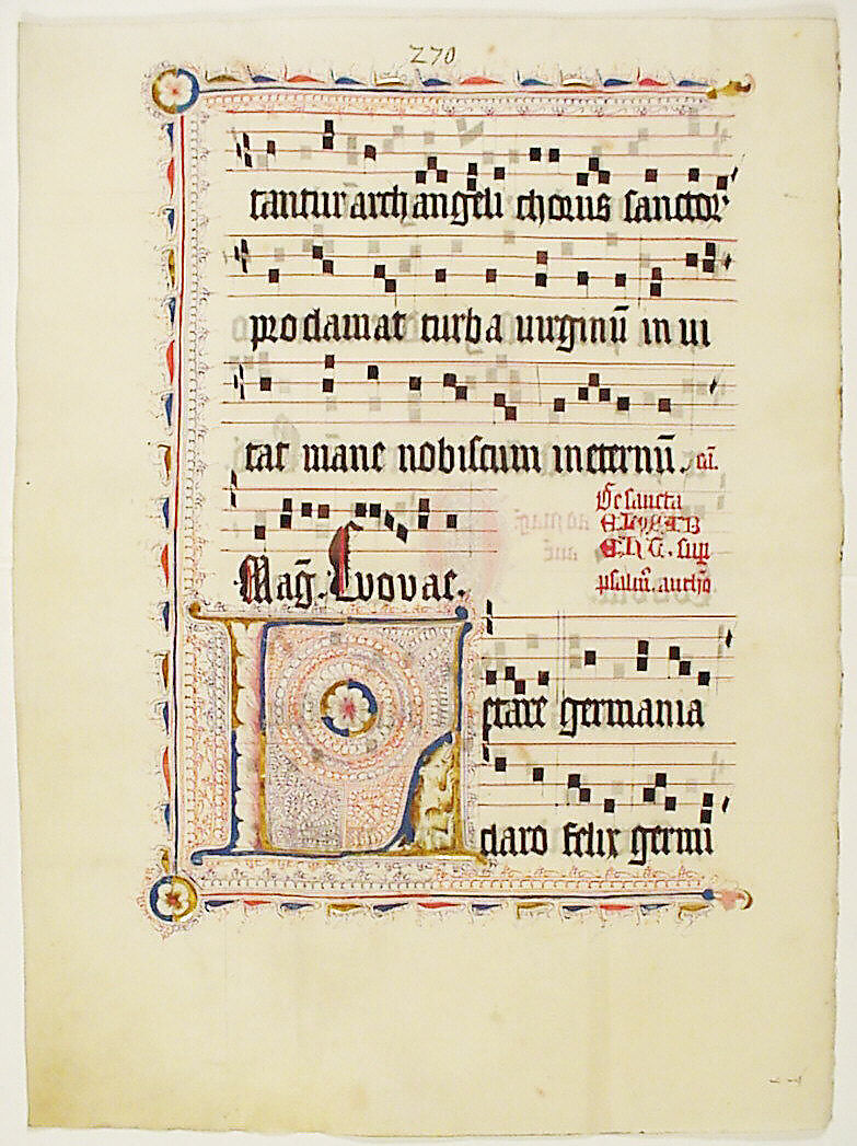 Manuscript Leaf with Initial L, from an Antiphonary, Tempera, ink, and metal leaf on parchment, German 