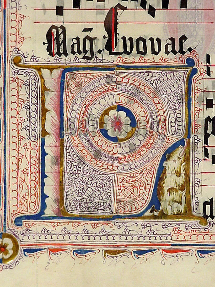 Manuscript Leaf with Initial L, from an Antiphonary, Tempera, ink, and metal leaf on parchment, German