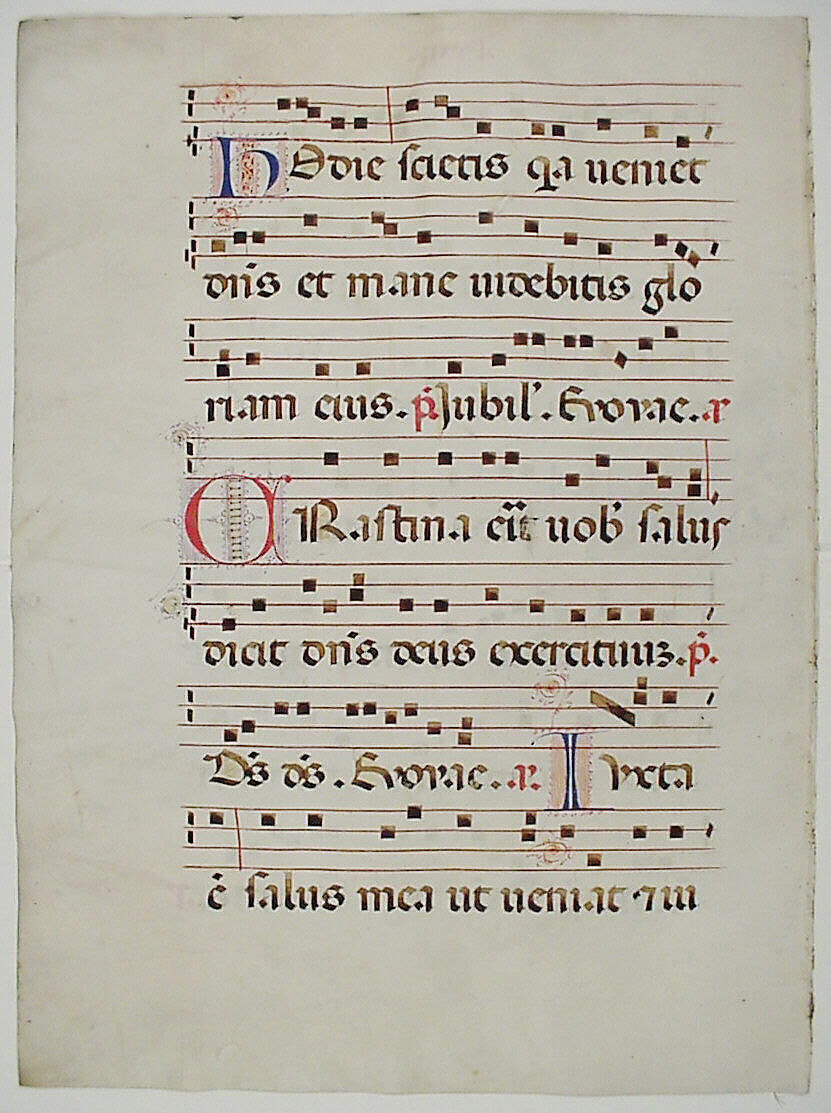 Manuscript Leaf with Initial O, from an Antiphonary, Tempera, ink, and metal leaf on parchment, Italian