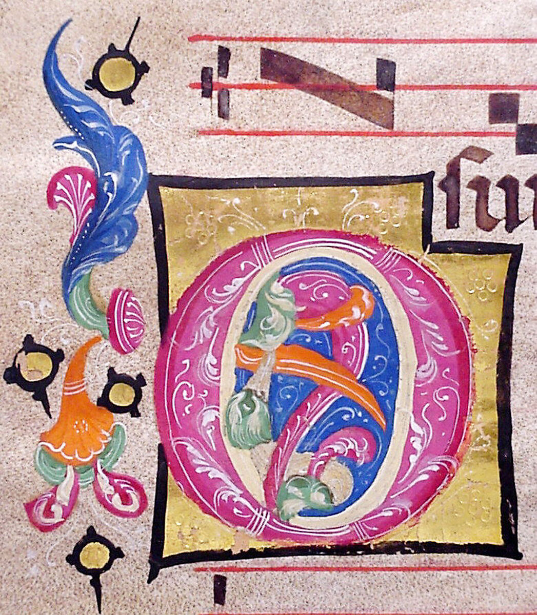 Manuscript Leaf with Initial O, from an Antiphonary, Tempera, ink, and metal leaf on parchment, Italian