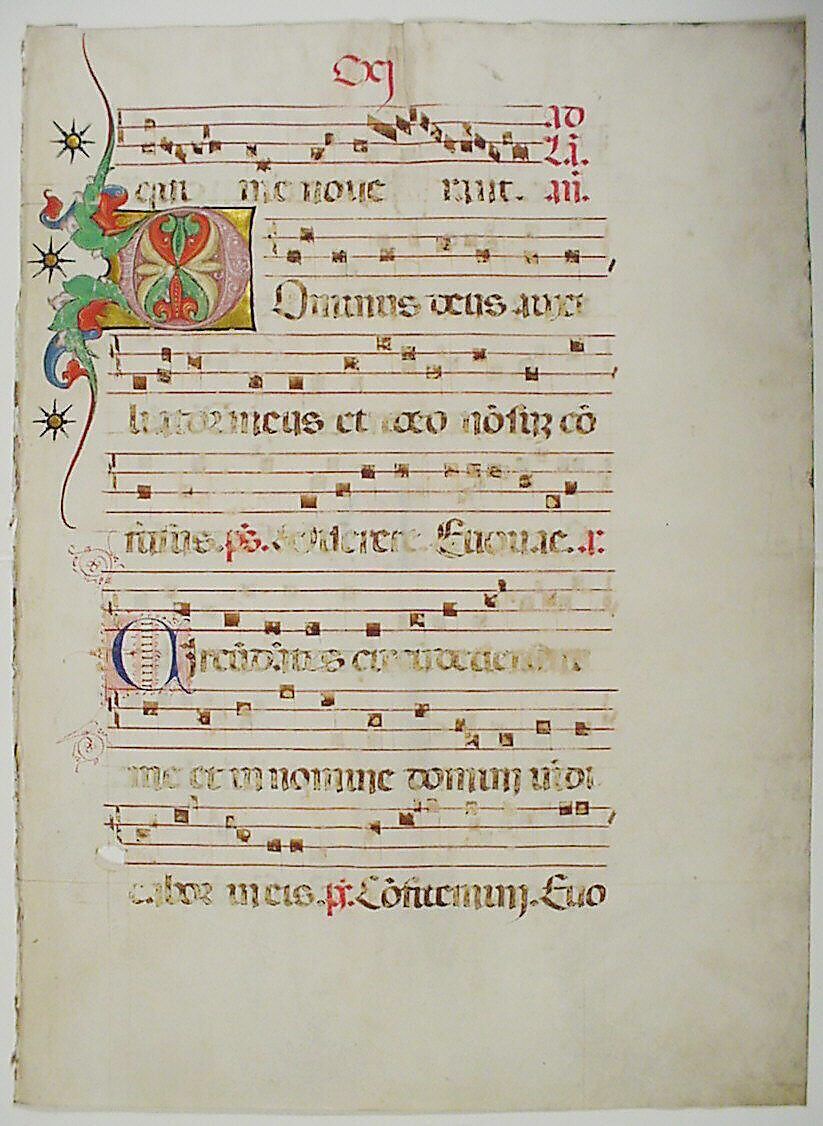 Manuscript Leaf with Initial D, from an Antiphonary, Tempera, ink, and metal leaf on parchment, Italian 