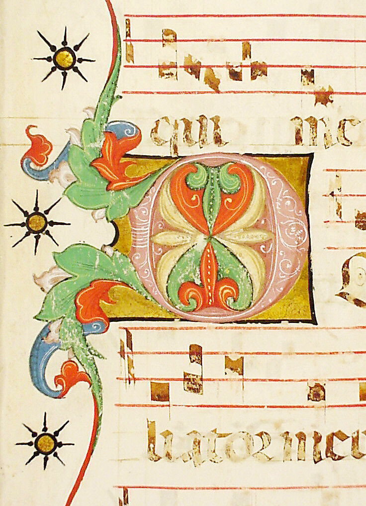 Manuscript Leaf with Initial D, from an Antiphonary, Tempera, ink, and metal leaf on parchment, Italian