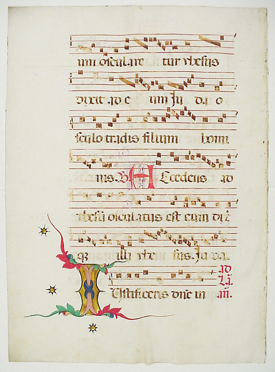 Manuscript Leaf with Initial I, from an Antiphonary, Tempera, ink, and metal leaf on parchment, Italian 