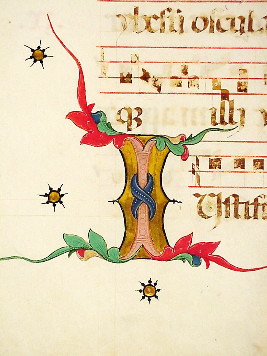 Manuscript Leaf with Initial I, from an Antiphonary, Tempera, ink, and metal leaf on parchment, Italian