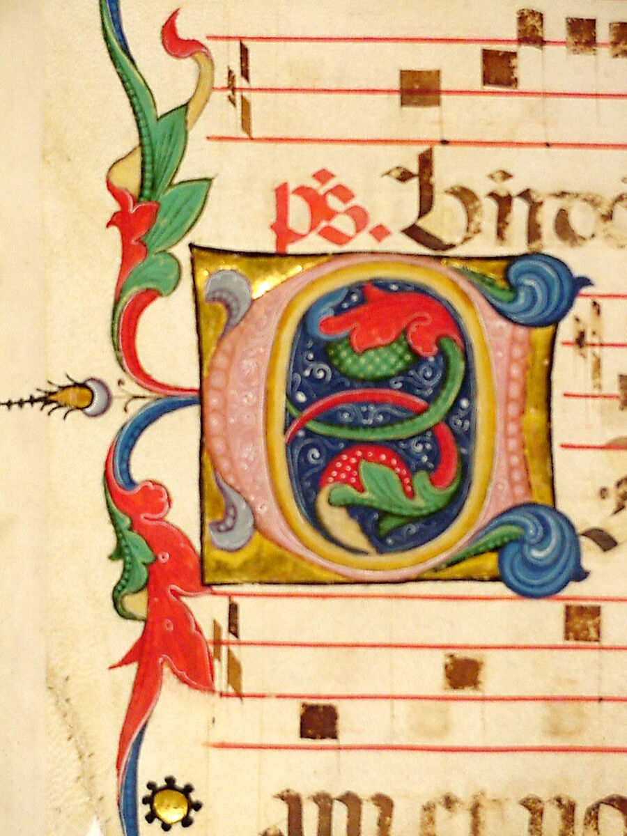 Manuscript Leaf with Initial C, from an Antiphonary, Tempera, ink, and metal leaf on parchment, Italian