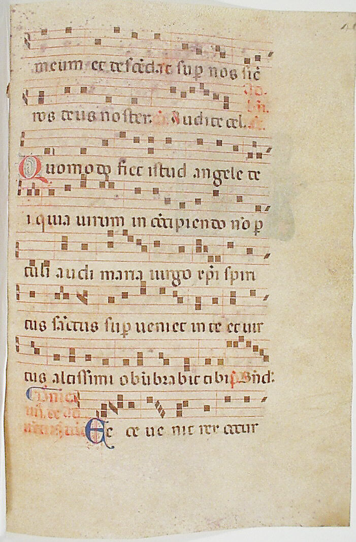 Bifolium with Initial C, from an Antiphonary, Tempera and ink on parchment, Italian