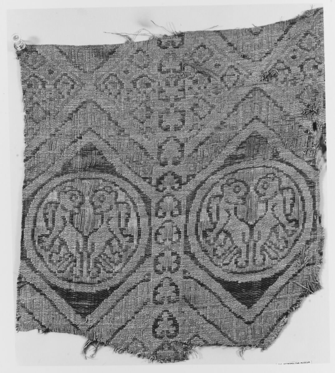 Textile with Beast and Geometric Designs, Silk, hemp, and tin, gilt, German (?)