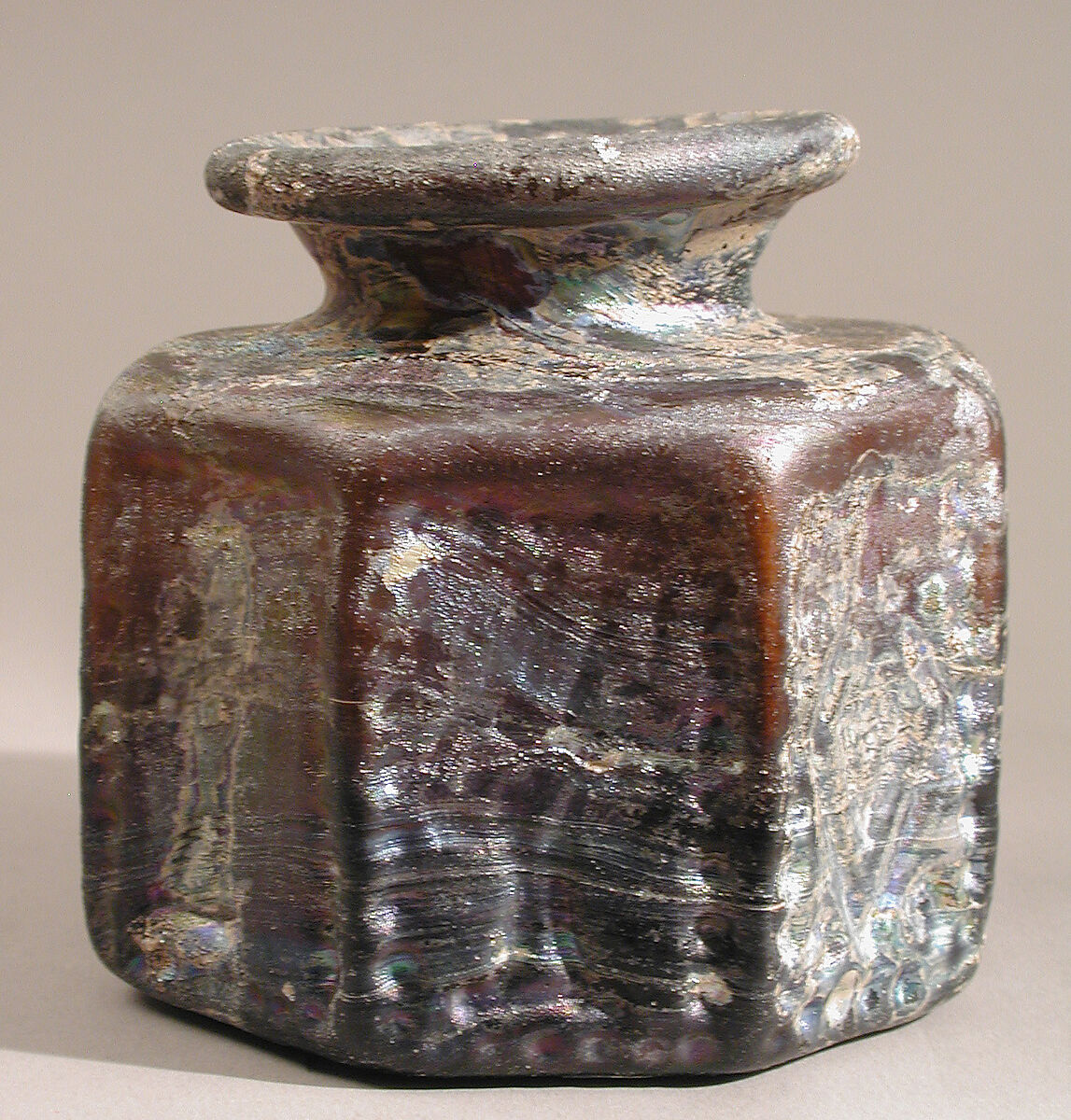 Octagonal Bottle, Moulded glass, Byzantine 