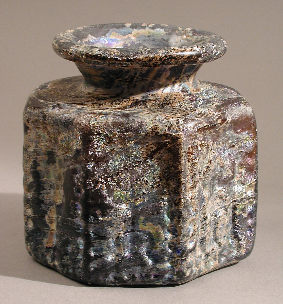 Octagonal Bottle, Moulded glass, Byzantine