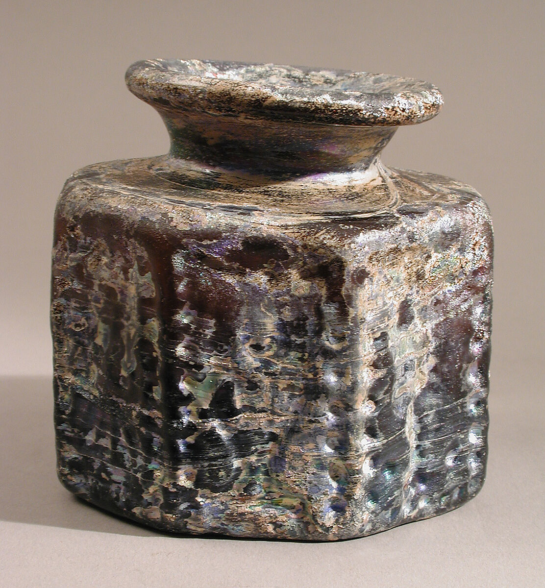 Octagonal Bottle, Moulded glass, Byzantine