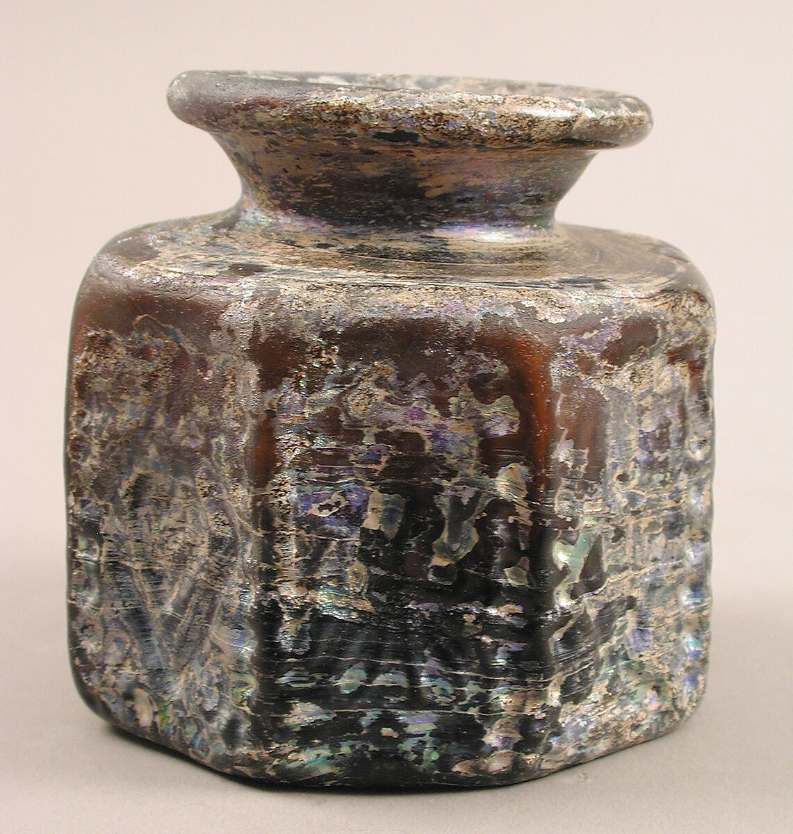 Octagonal Bottle, Moulded glass, Byzantine