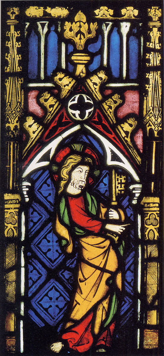 Christ Presenting the Keys to Saint Peter, Pot-metal glass, vitreous paint, and lead, German 