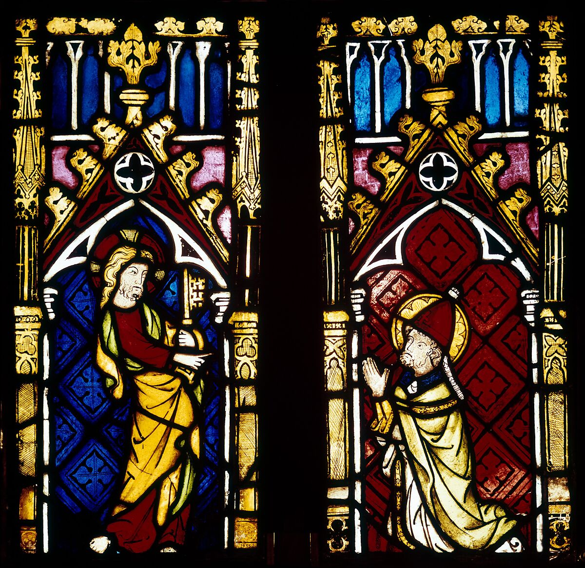 Christ Presenting the Keys to Saint Peter, Pot-metal glass, vitreous paint, and lead, German