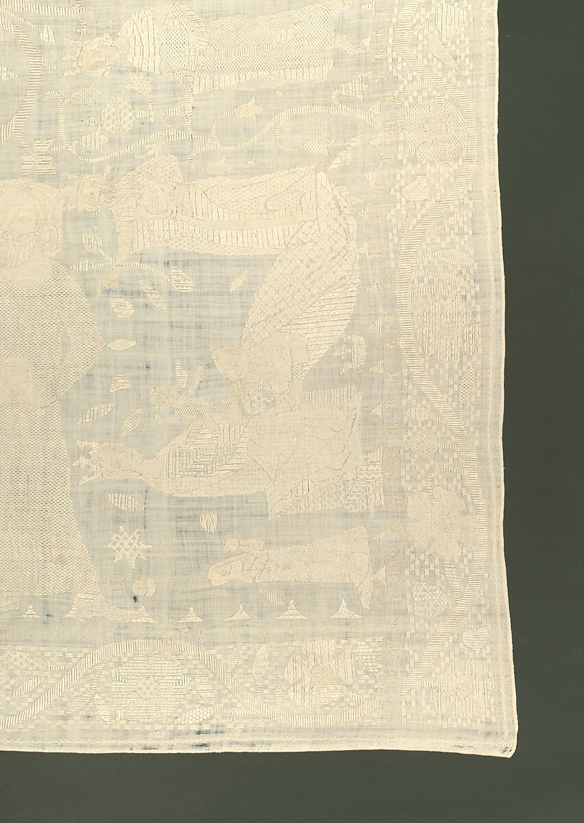 Altarcloth, Sophia, Hadewigis, and Lucardis, Linen embroidered with satin, chain, chevron, and Roumanian stitches, German