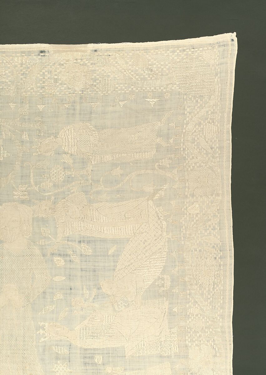 Altarcloth, Sophia, Hadewigis, and Lucardis, Linen embroidered with satin, chain, chevron, and Roumanian stitches, German