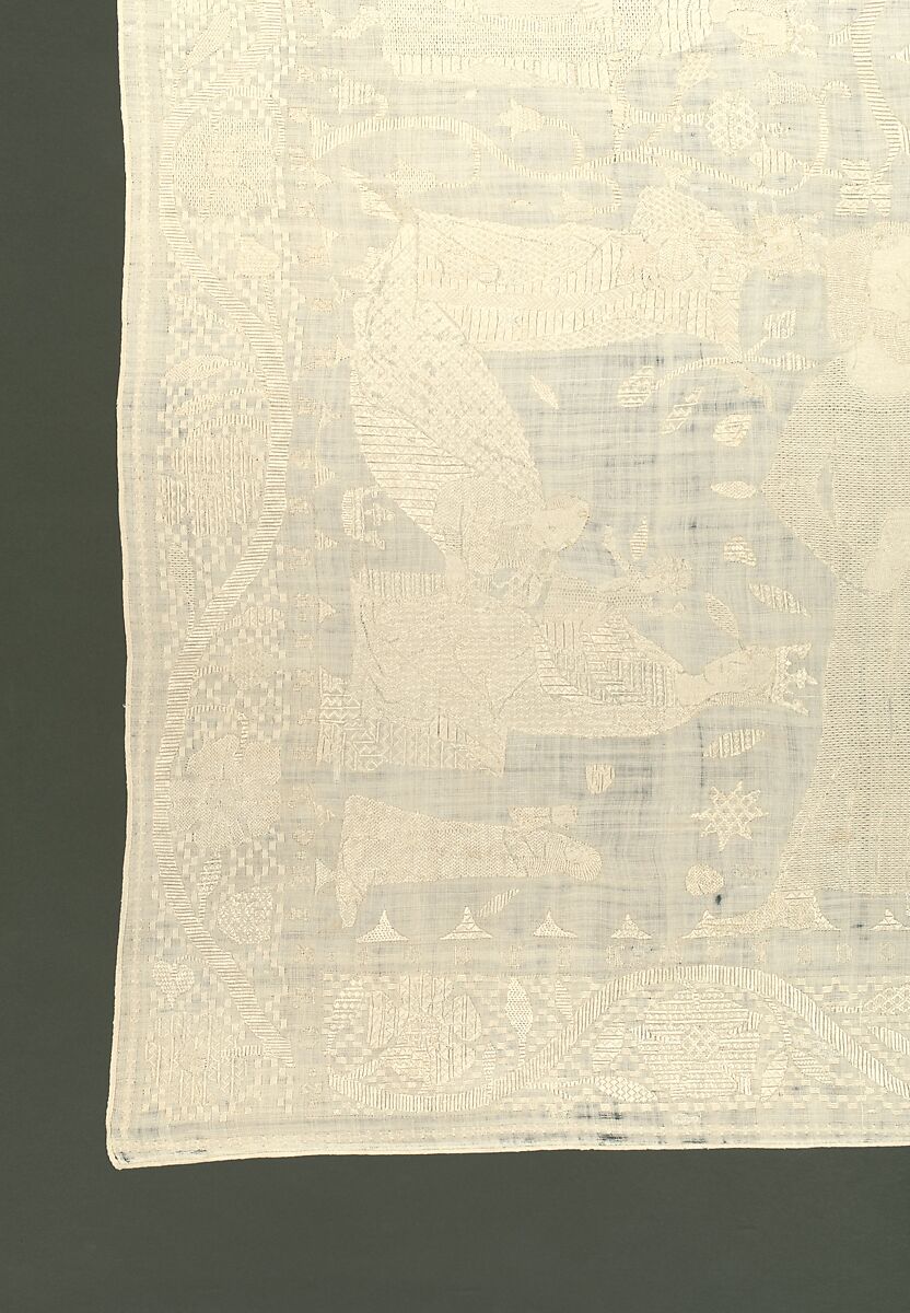 Altarcloth, Sophia, Hadewigis, and Lucardis, Linen embroidered with satin, chain, chevron, and Roumanian stitches, German