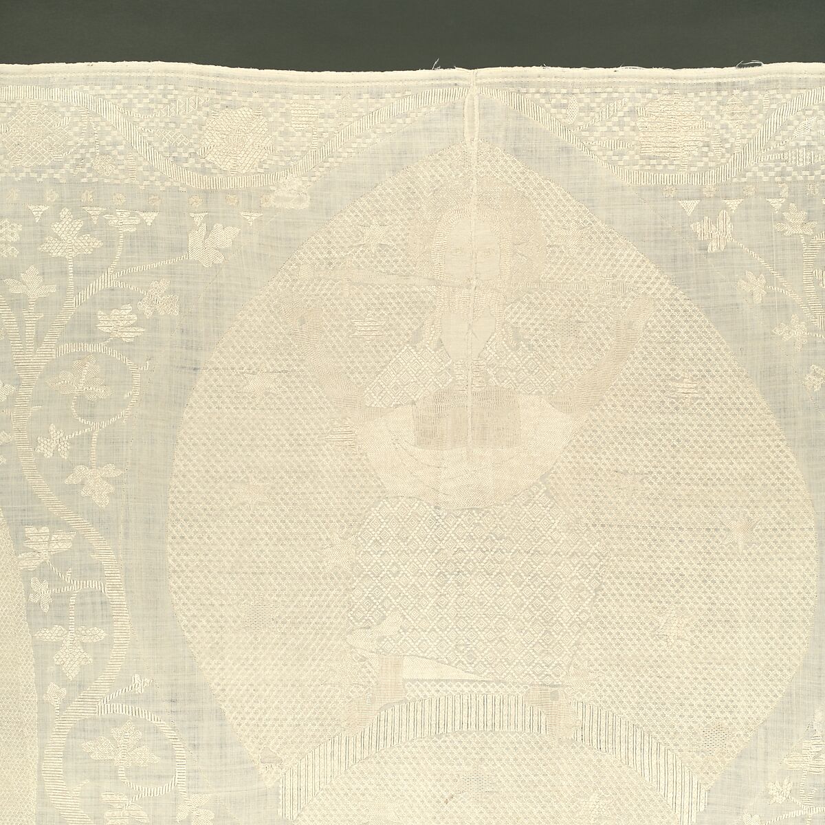 Altarcloth, Sophia, Hadewigis, and Lucardis, Linen embroidered with satin, chain, chevron, and Roumanian stitches, German