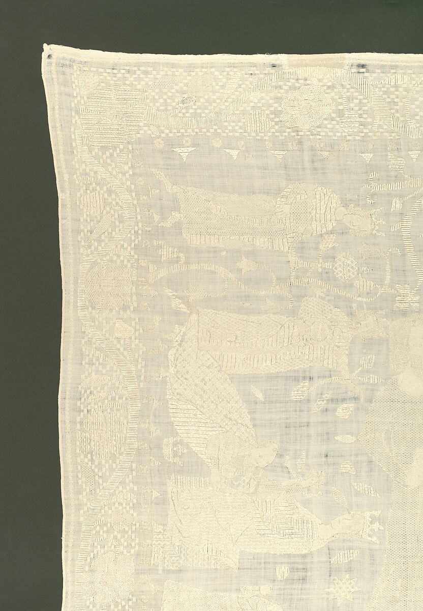 Altarcloth, Sophia, Hadewigis, and Lucardis, Linen embroidered with satin, chain, chevron, and Roumanian stitches, German