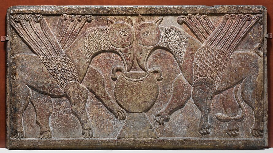Relief Panel with Two Griffins Drinking from a Cup