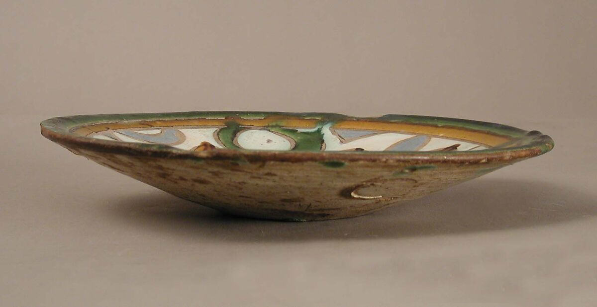 Plate, Tin-glazed earthenware (cuerda seca technique), Spanish