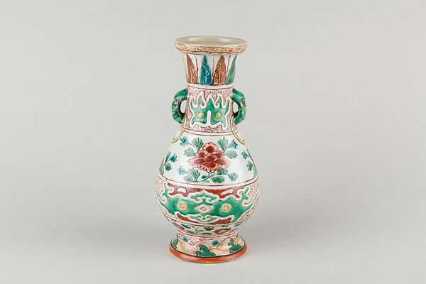 Vase, Porcelain painted with colored enamels over transparent glaze, China