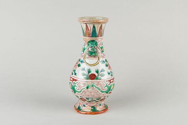 Vase, Porcelain painted with colored enamels over transparent glaze, China